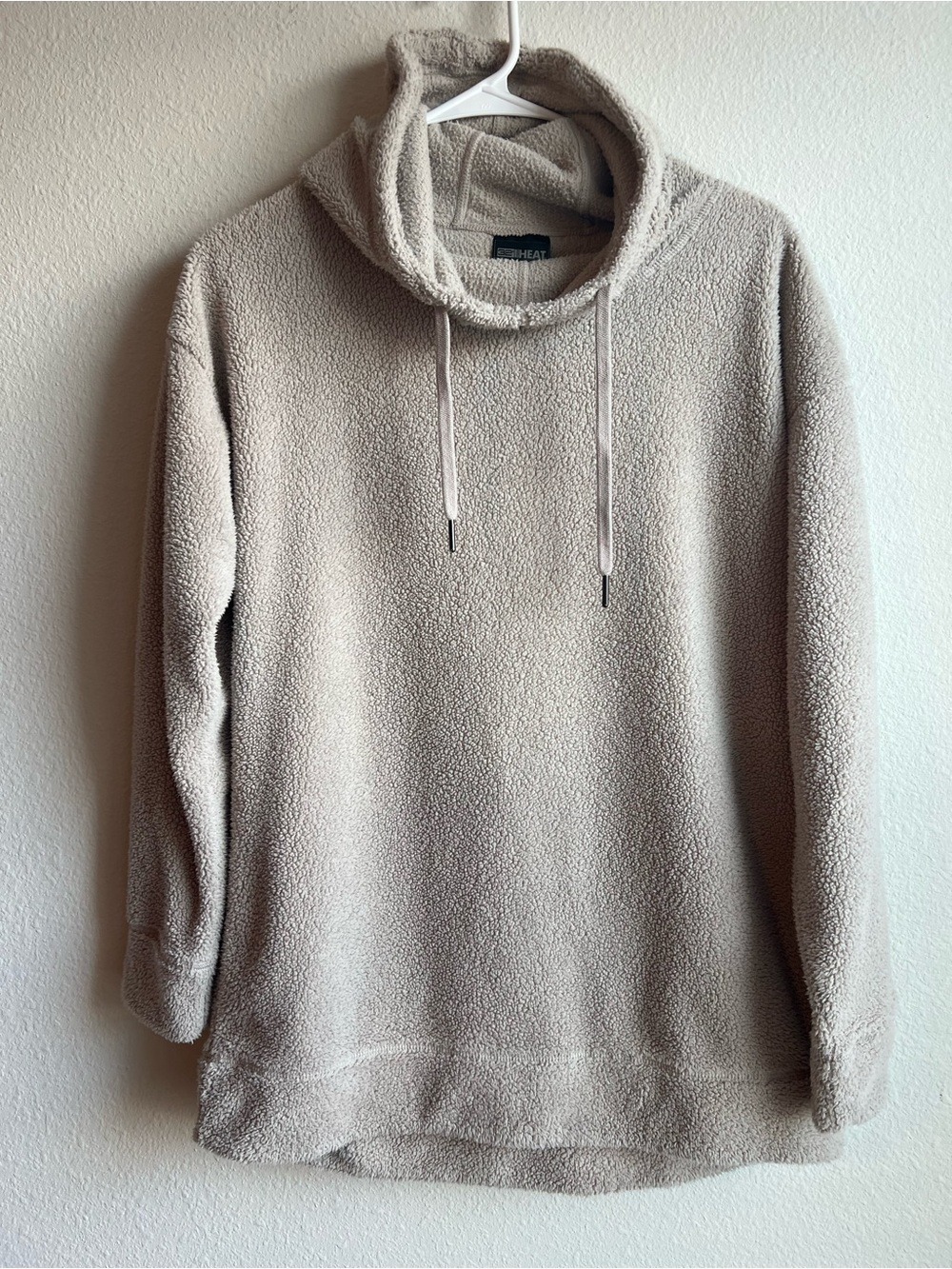 32 Degrees Heat Womens Light Beige Plush Sherpa Cowl Neck Pullover Sweater Sz S